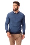 Sweter męski półgolf niski granatowy w niebieskie paski 