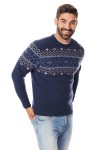 Sweter męski granatowy półgolf norweski wzór 80% wełny | Lanieri Fashion