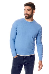 Niebieski sweter męski półgolf niski | 50% Wełna Merynos | Lanieri Fashion