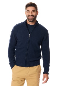 Sweter męski granatowy zapinany na długi zamek 80% wełny | Lanieri Fashion