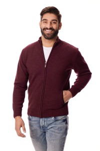 Bordowy sweter męski zapinany na długi zamek 80% wełny | Lanieri Fashion