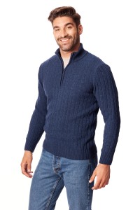 Sweter męski granatowy zapinany na krótki zamek 80% wełny | Lanieri Fashion